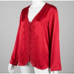 Vintage Victoria's Secret Gold Label Women's‎ Satin Pajama Top Sleepshirt Red Sm